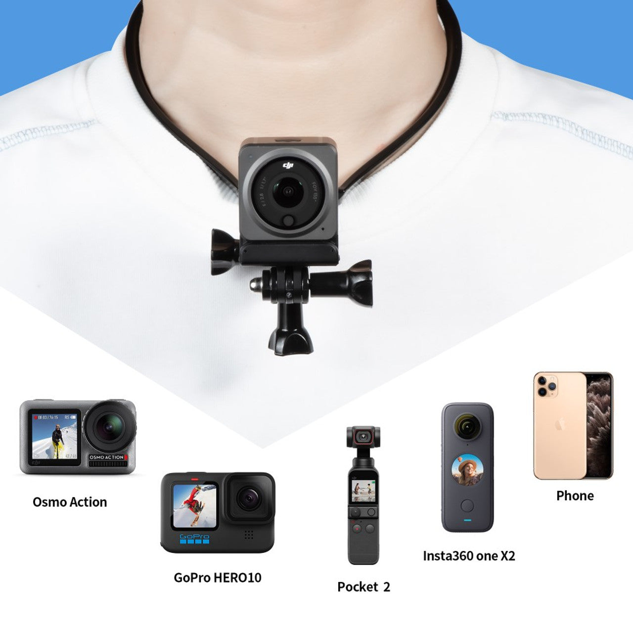 13444 4 neck holder mount startrc for insta360 x3 dji action 3 action 2 osmo action fimi palm 2 fimi palm gopro hero 8 9 10 11 insta360 one one x one x2 evo