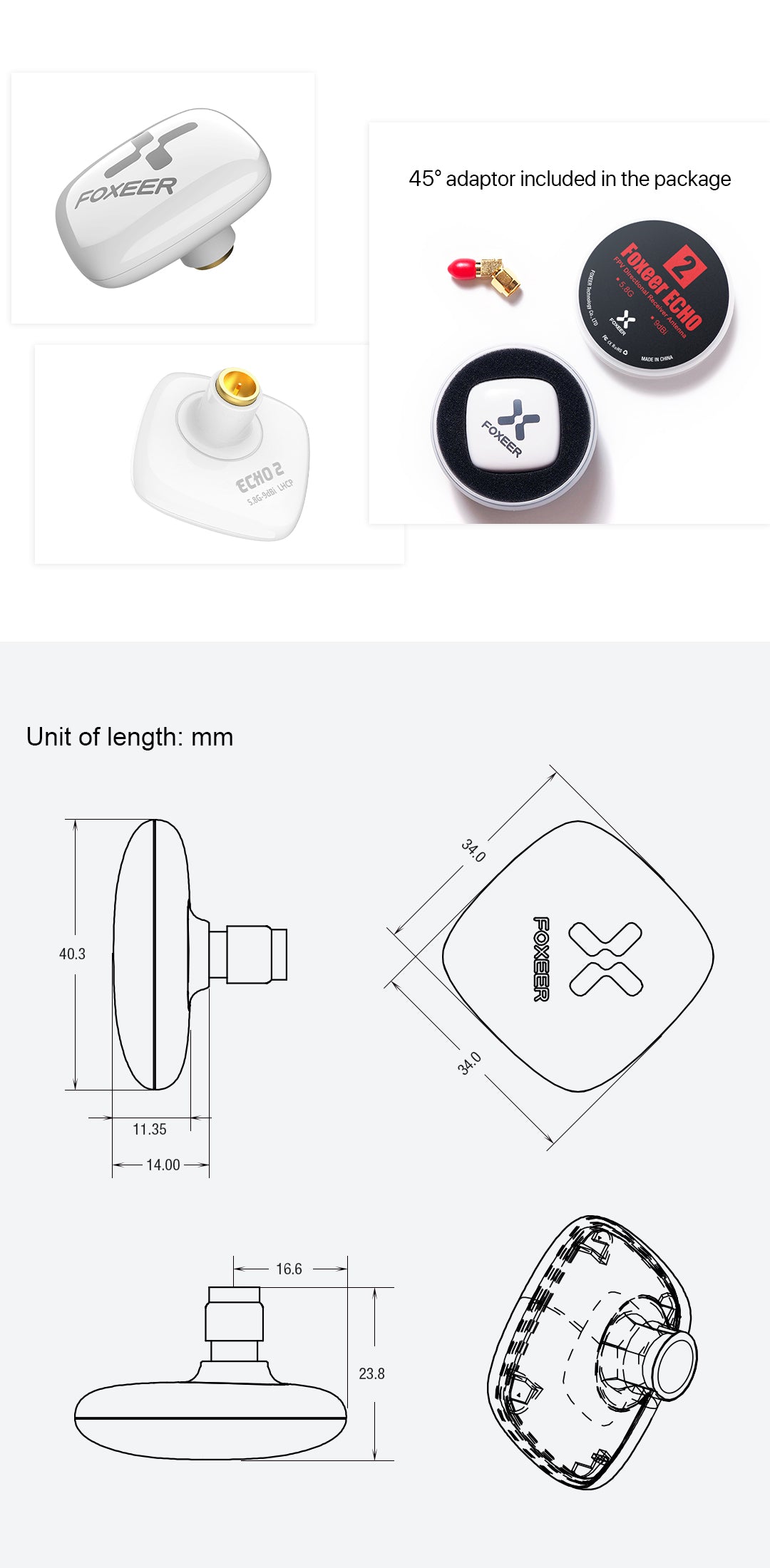 13893 1 antenna foxeer echo 2 5 8g 9dbi patch antenna lhcp sma