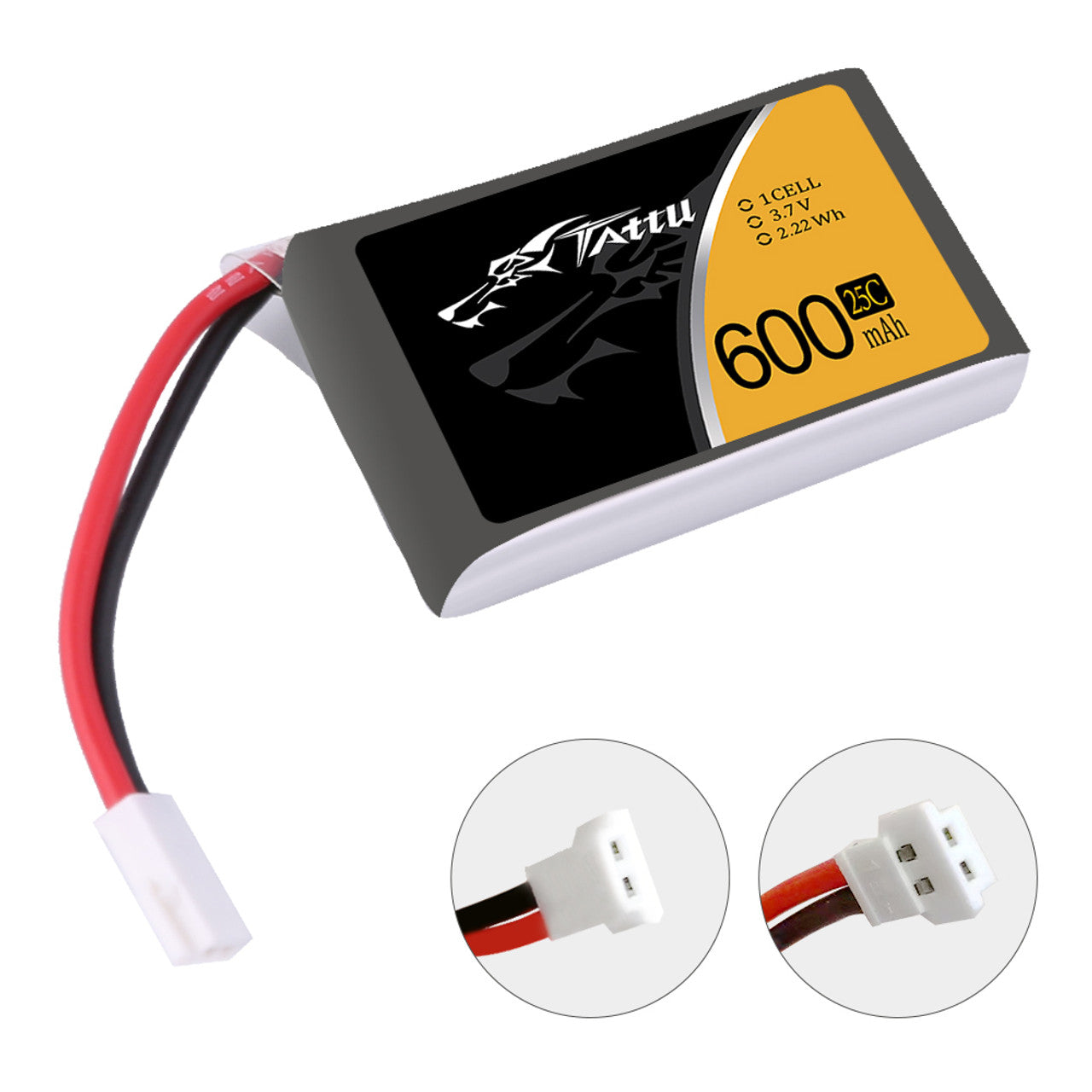 14316 1 battery tattu lipo 1s 3 7v 600mah 25c 3 7v with molex 51005 2p plug