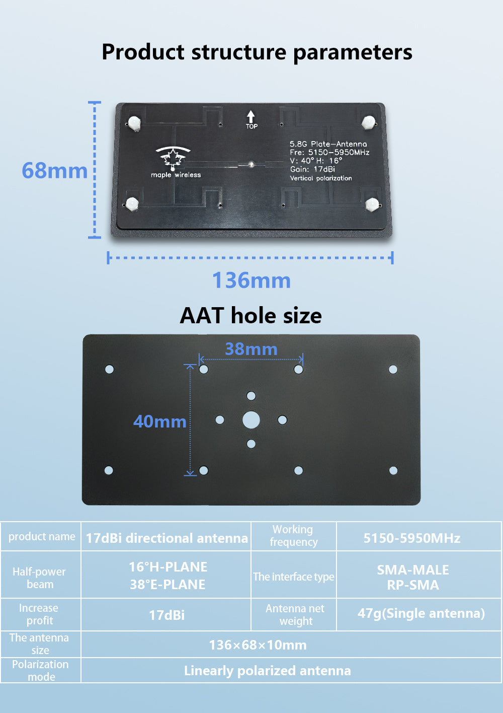14421 8 antenna maple wireless 17db directional rp aat