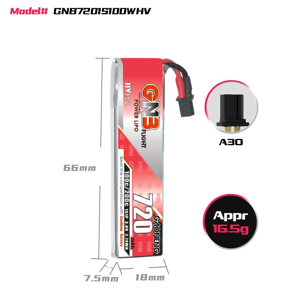 15984 3 battery gnb gaoneng lihv 1s 3 8v 720mah 100c a30 cabled