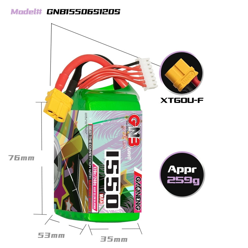 16038 3 battery gnb gaoneng lipo 6s 22 2v 1550mah 120c xt60