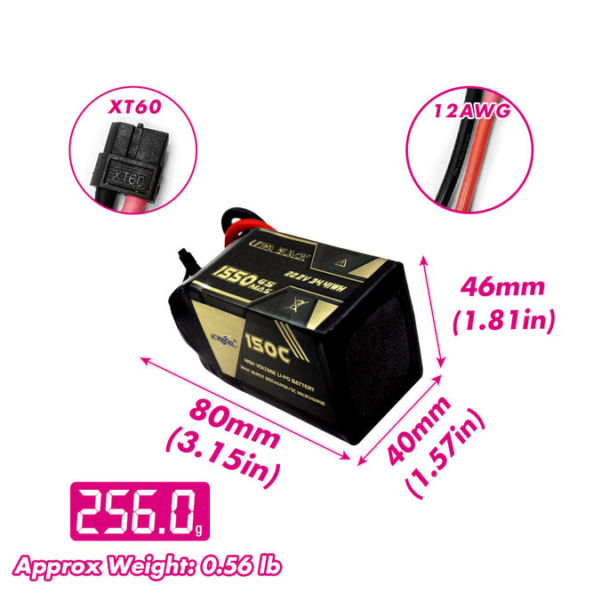 16695 5 battery cnhl ultra black lipo 6s 22 2v 1550mah 150c xt60