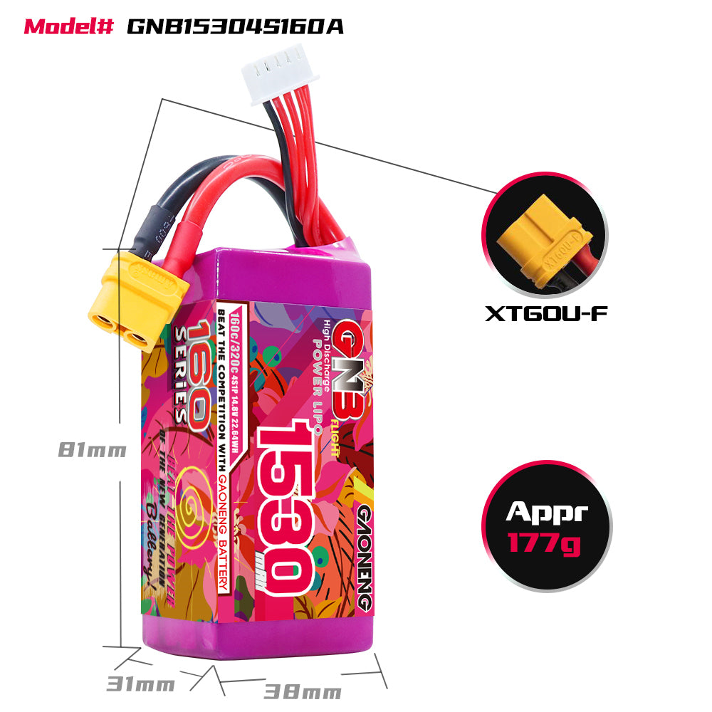 Battery GNB GAONENG 1530mah 4S1P 14.8V 160C XH-JST 5P  XT60