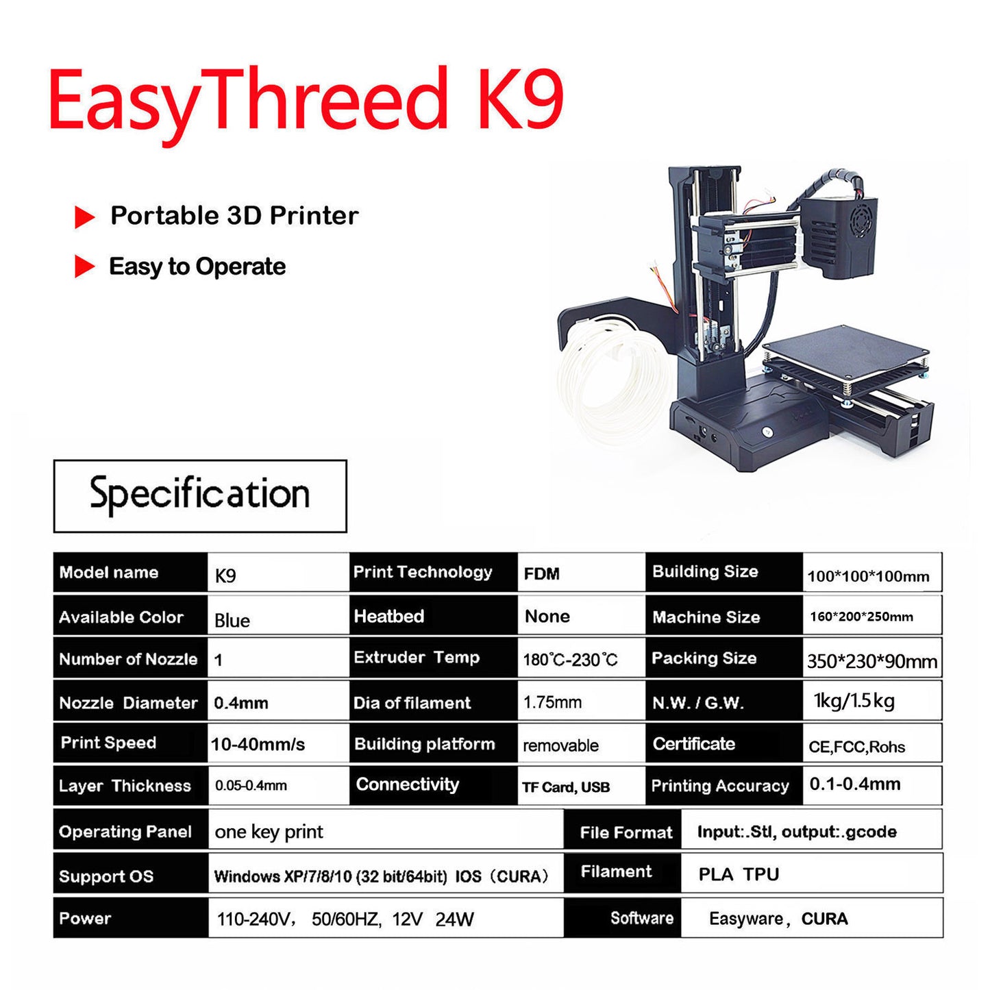 10234 5 3d printer easythreed model k9