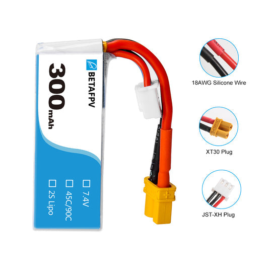8607 2 battery betafpv lipo 2s 7 4v 300mah 2s 45c xt30 2pcs