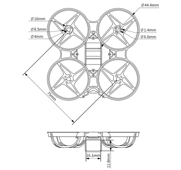 8943 5 frame betafpv beta75x 2 3s whoop v2 black