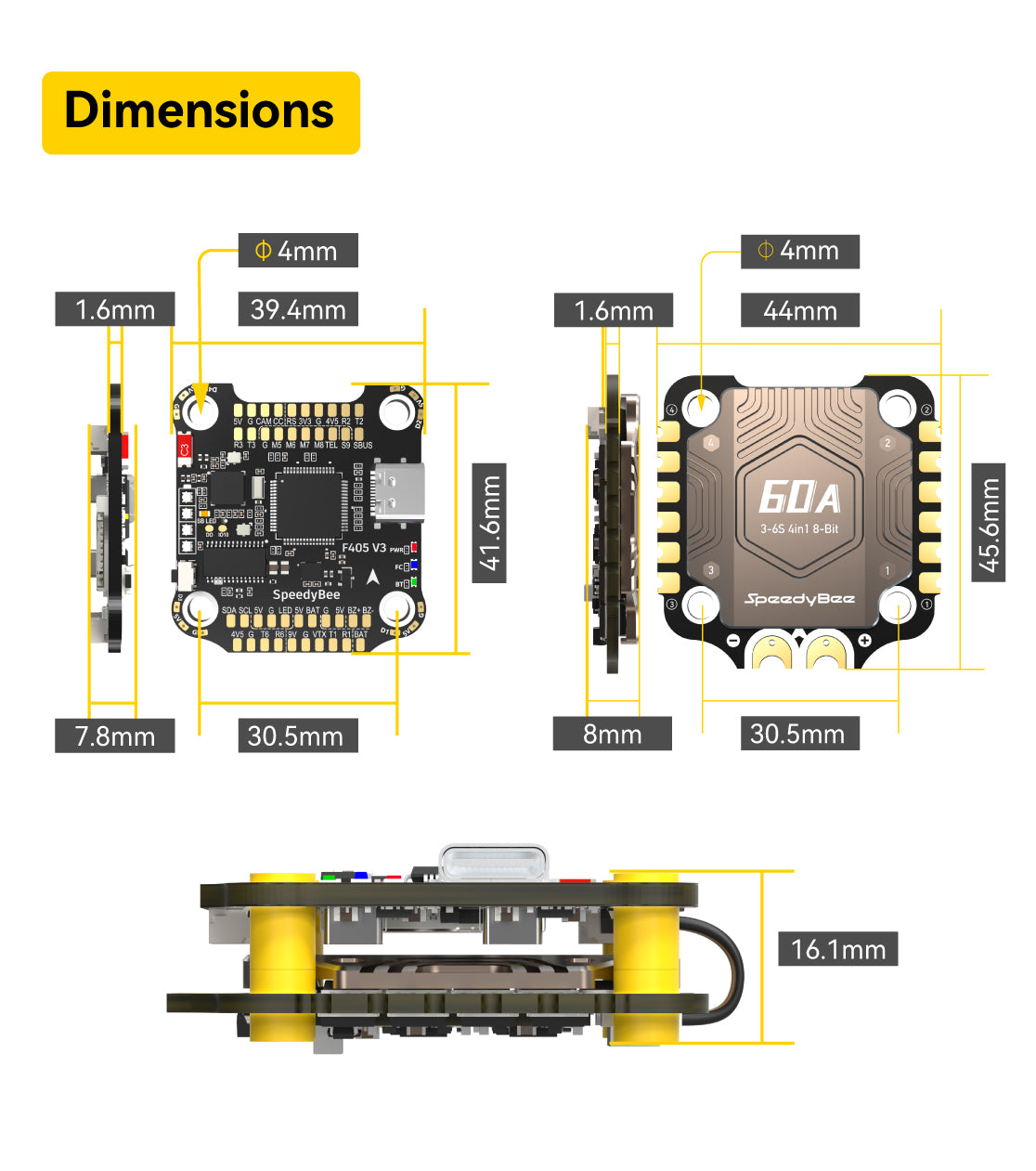 15726 6 stack speedybee f405 v3 bls 60a 30x30 fc esc