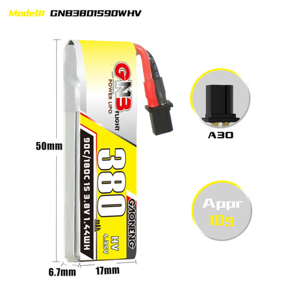 15936 3 battery gnb gaoneng lihv 1s 3 8v 380mah 90c a30 cabled