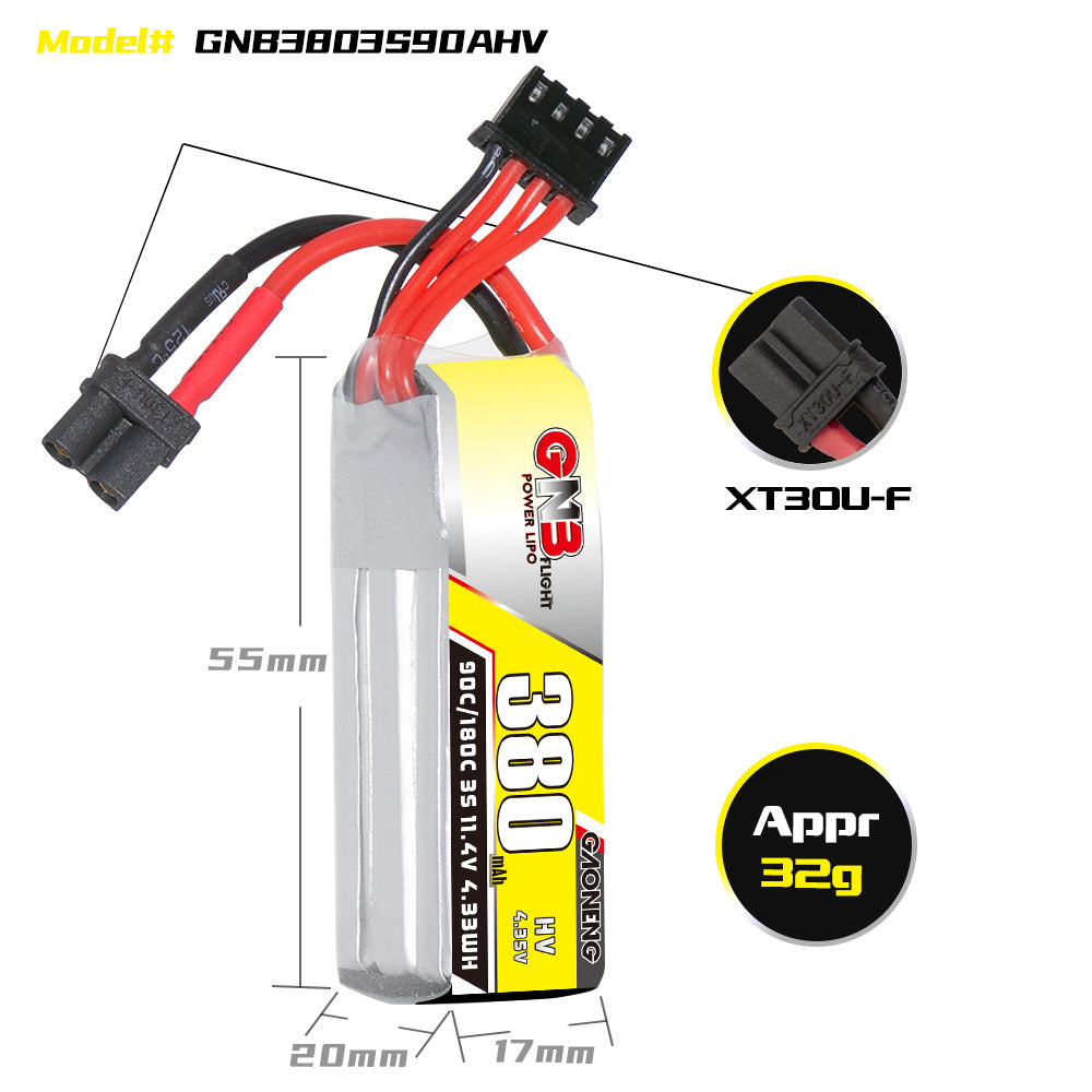 15942 2 battery gnb gaoneng lihv 3s 11 4v 380mah 90c xt30
