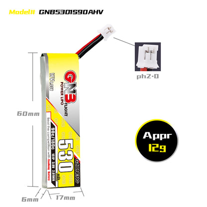 15948 3 battery gnb gaoneng lihv 1s 3 8v 530mah 90c ph2 0 cabled