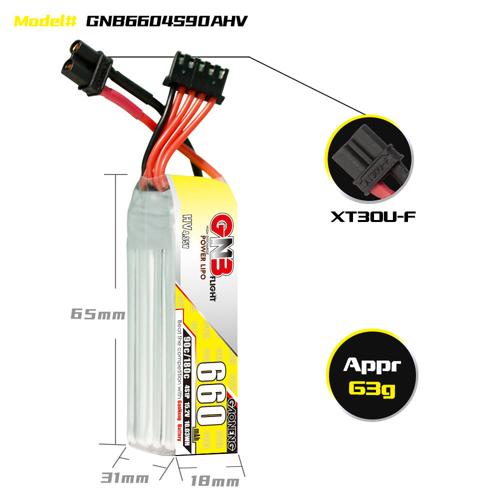 15978 3 battery gnb gaoneng lipo 4s 15 2v 660mah 90c xt30 long