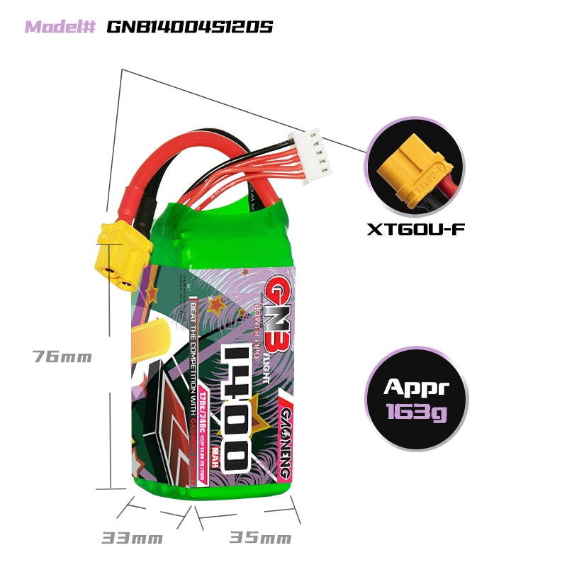 16029 3 battery gnb gaoneng lipo 4s 14 8v 1400mah 120c xt60