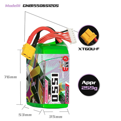 16038 3 battery gnb gaoneng lipo 6s 22 2v 1550mah 120c xt60
