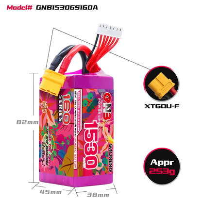 Battery GNB GAONENG 1530mah 6S1P 22.2V 160C XH-JST 7P XT60