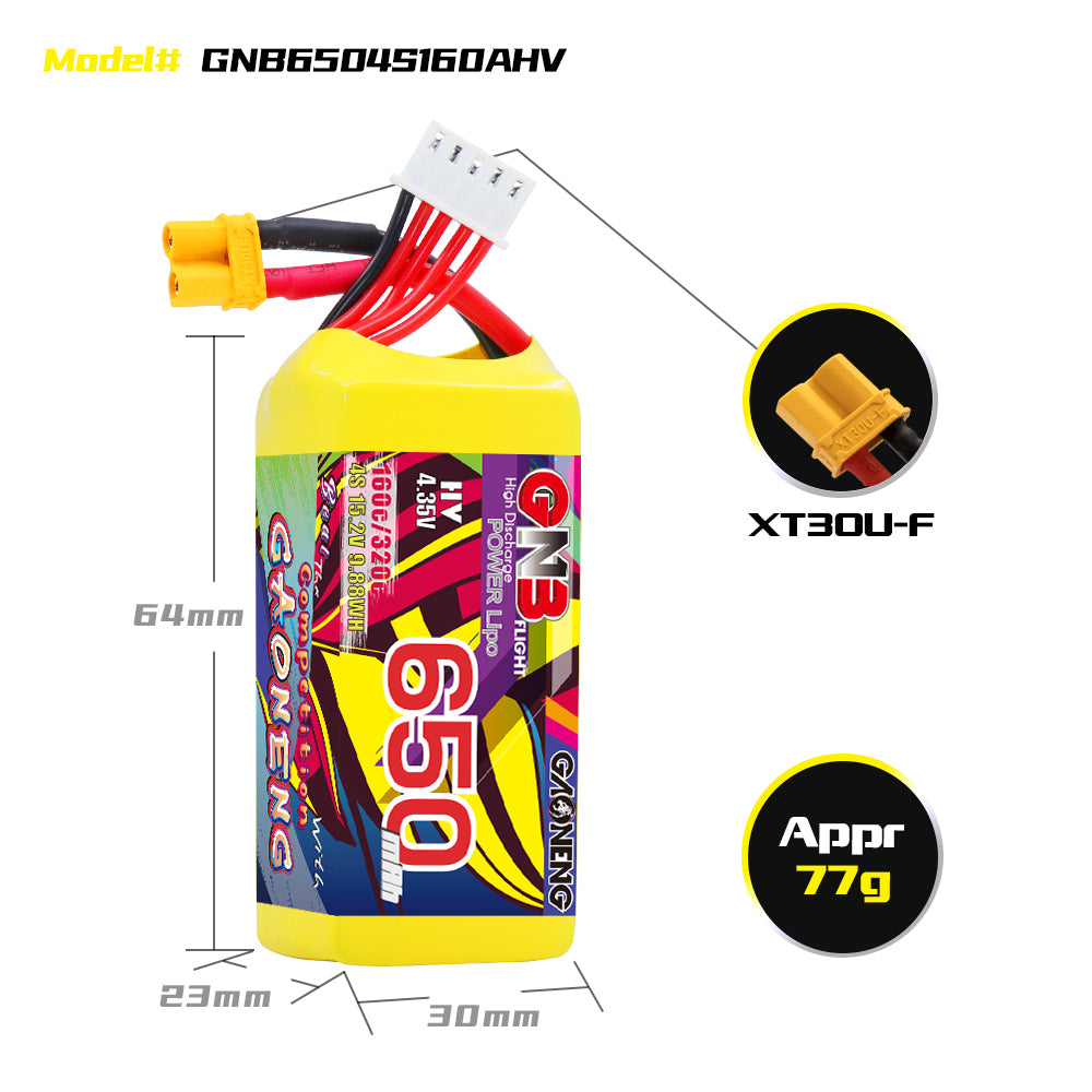 Battery GNB GAONENG 650mah 4S1P 15.2V HV 160C XH- JST 5P XT30