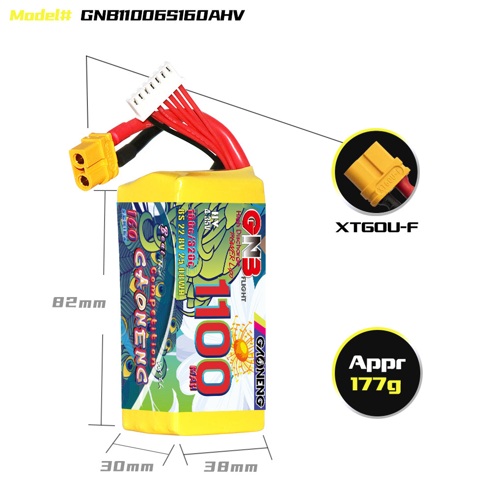Battery GNB GAONENG 1100mah 6S1P 22.8V HV 160C XH- JST 7P XT60